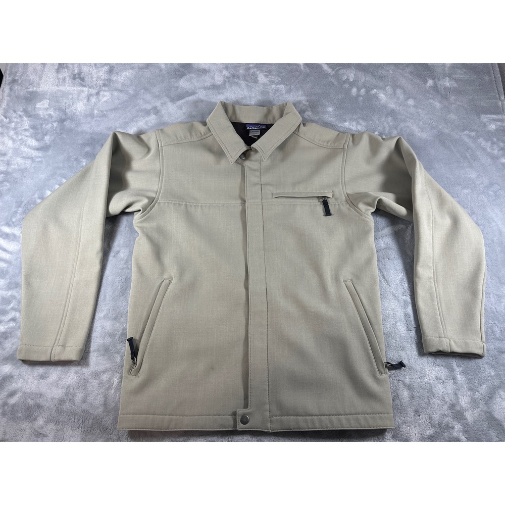 Patagonia Burly Man Jacket Mens XS Tan Beige Full Zip Softshell Fleece Lined